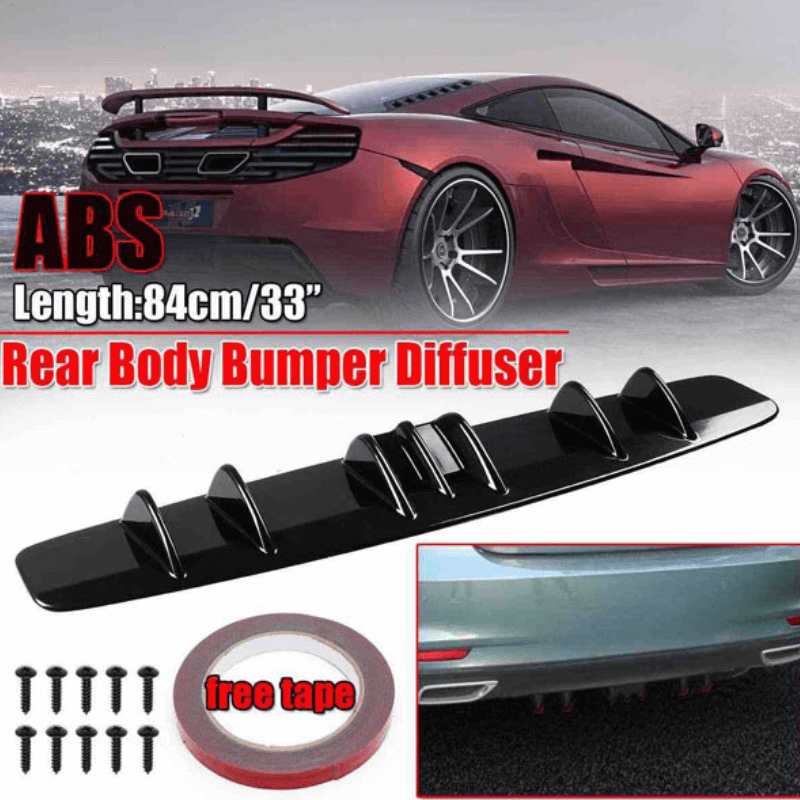 7Fin Universal Lower Rear Body Bumper Lip Diffuser Shark Fin Spoiler Gloss Black